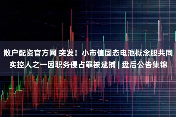 散户配资官方网 突发！小市值固态电池概念股共同实控人之一因职务侵占罪被逮捕 | 盘后公告集锦